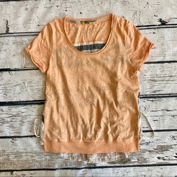 Anthropologie Little Yellow Button Peach top - Picture 1 of 7